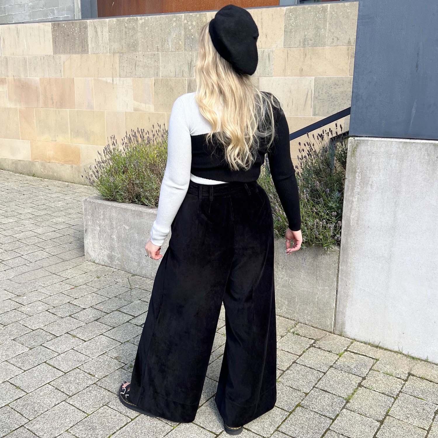 Weites Bein Maßgeschneidert Kordhose - Schwarz – Bild 5