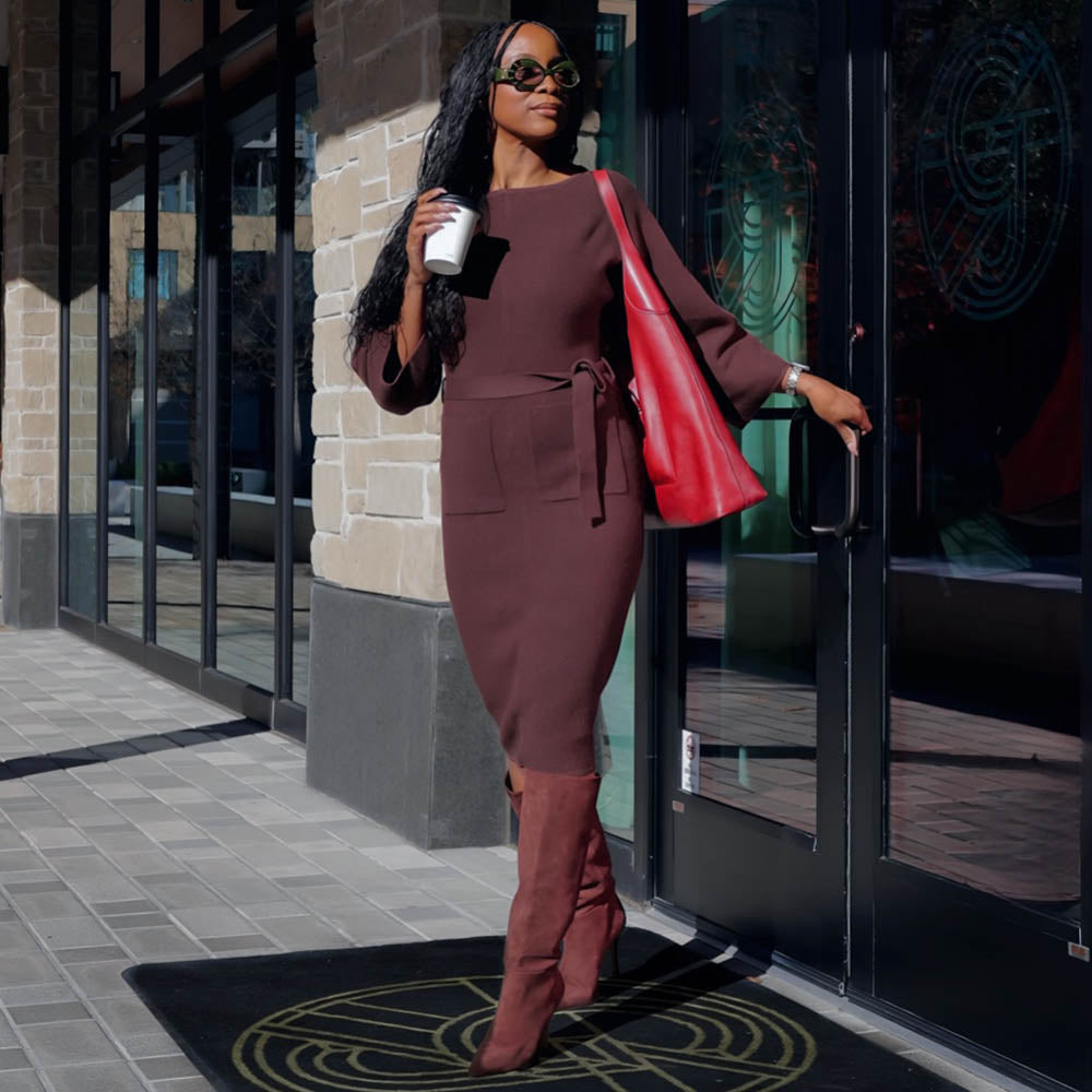 Midi Knitted Cocoon Dress - Hot Chocolate – Bild 7