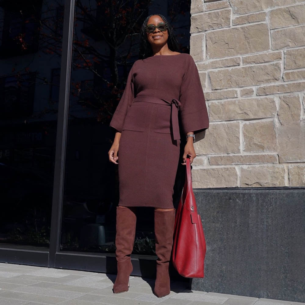 Midi Knitted Cocoon Dress - Hot Chocolate – Bild 2