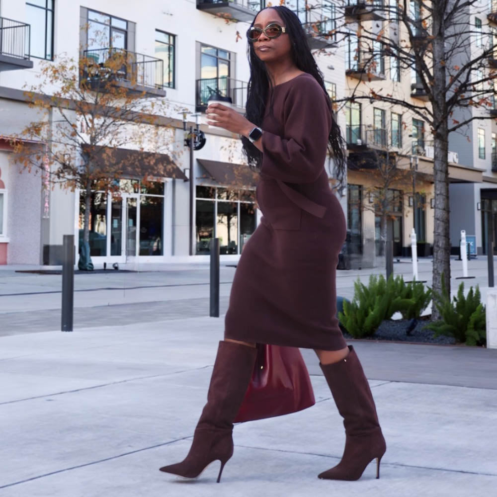 Midi Knitted Cocoon Dress - Hot Chocolate – Bild 4