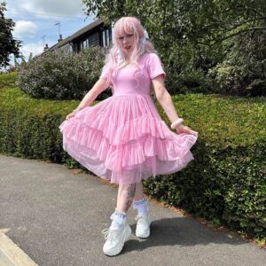 Tee Mesh Kleid - Pink Frosting