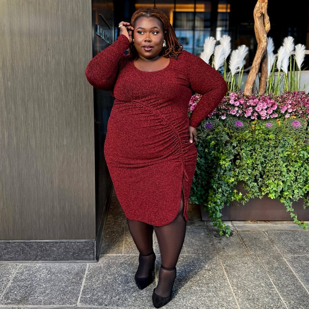 Langärmliges Lurex-Kleid – Bordeaux