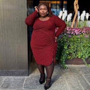 Langärmliges Lurex-Kleid – Bordeaux