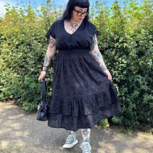 Broderie Anglaise Midi Dress - Black
