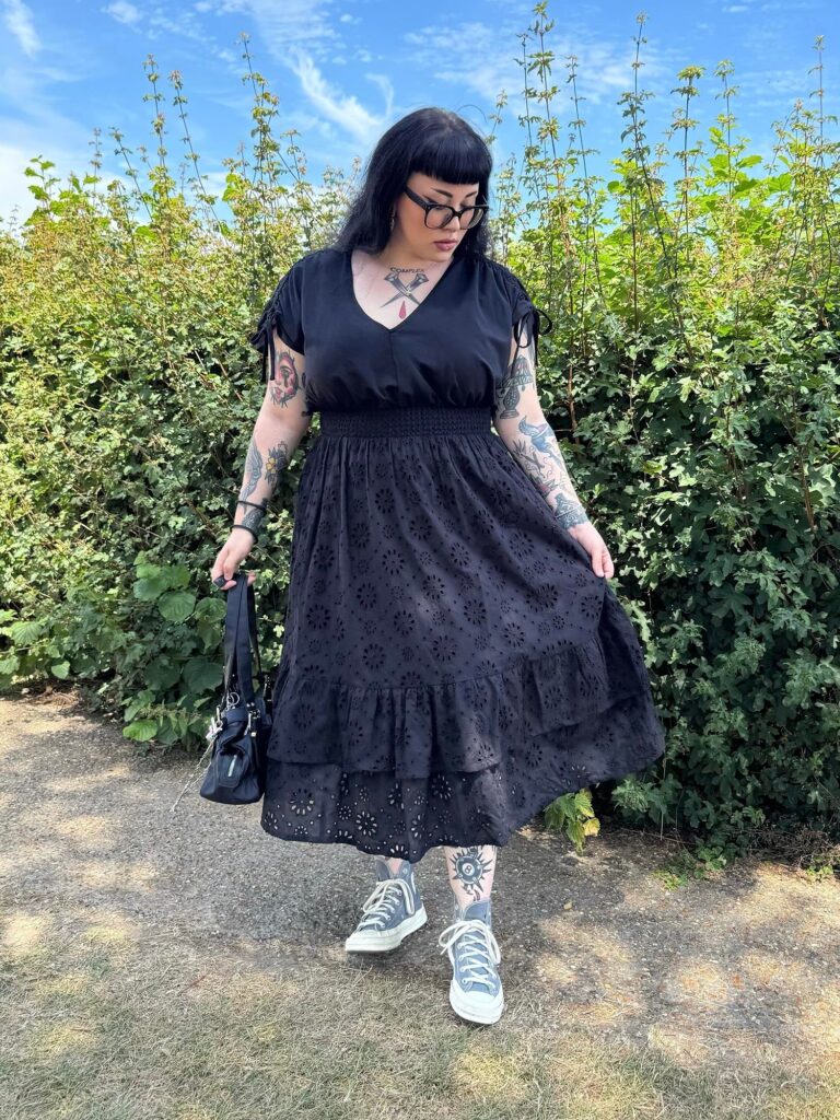 Broderie Anglaise Midi Dress - Black